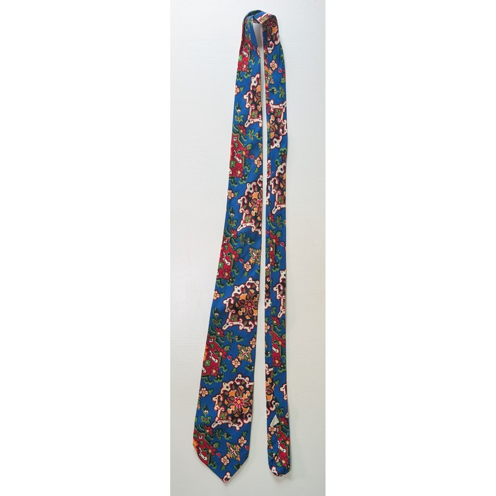 Vintage Style Blue Floral Paisley Medallion Mens Necktie Multi Color Pattern